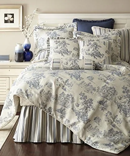 ausin horn classics cos421131 ck cosmopolitan toile blue 3piece comforter set california king