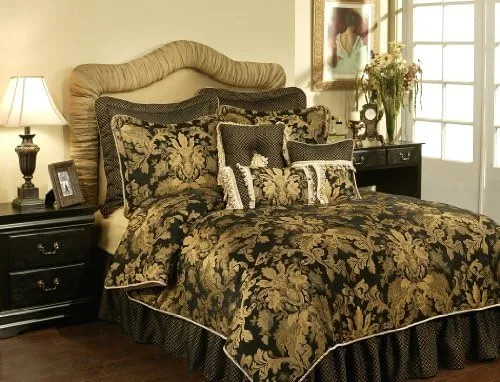austin horn classics lismore 4 piece bedding set california king with comforter pillow shams luxurious asian inspired design gold
